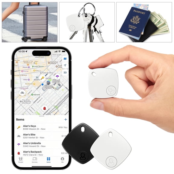 Air Tracker Tag 2Pack,Smart Wallet Tracker with Apple Find My(iOS Only),IP67 Waterproof,Standby for One Year,Item Locator Keys/Wallets/Bags,White