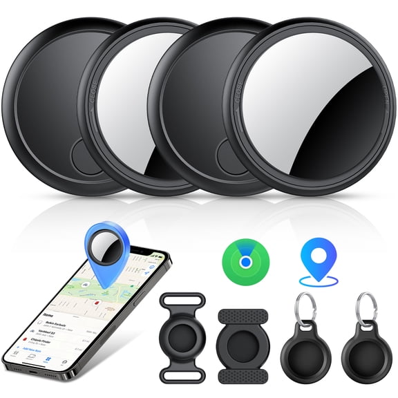 Air Tracker Tag, Bluetooth Tracker-4Pack, Bluetooth Item Finder Compatible with Apple Find My (iOS Only), IP68 Waterproof, Replaceable Battery, Item Locator for Keys/Bags/Wallets Black, FCC Approved