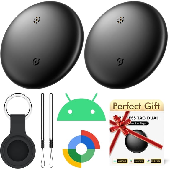 Air Tracker Tags-2 Pack for Android with Case- Bluetooth Item Finder Key Wallet Luggage - Works Google Find Hub IP66 Waterproof Smart Tag & Samsung Phones(Black)