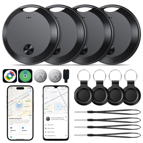 Air Tracker Tags-4 Pack: Bluetooth Tracker Tags, Item Locator Compatible with Apple Find My & Google's Find Hub(Android), Replaceable Battery, Smart Tags for Keys/Bags/Luggage, FCC Approved