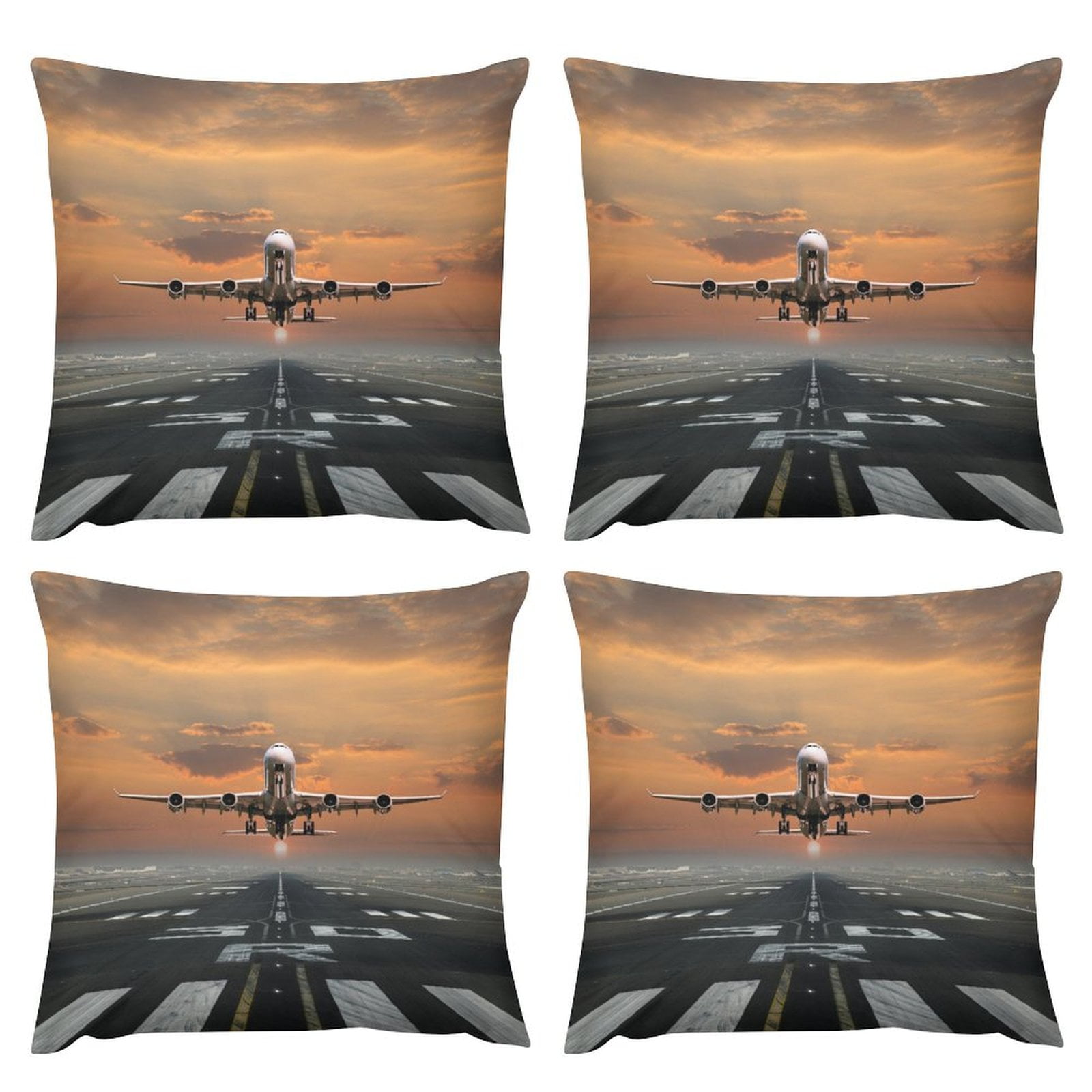 Air Travel 4 Pcs Cushion Covers Sofa Cushion Covers Short Plush Pillow Cover Hidden Zip