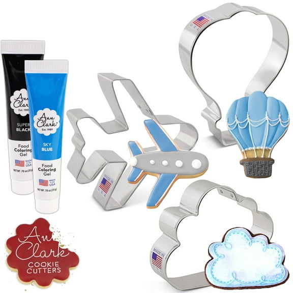 Air Travel Cookie Cutters and Food Coloring Gel 5-Piece Set, Made in USA by Ann Clark