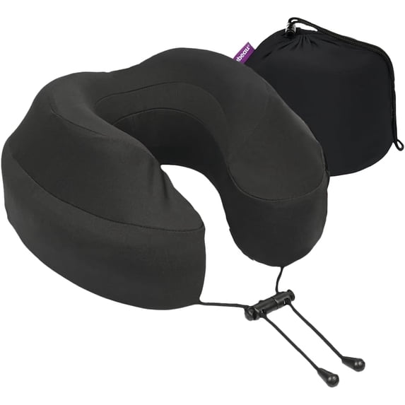 Air Travel Pillow for Long Flights – Evolution Plus – U Shaped Memory Foam Neck Support – Removable, Washable Cover – Comfort On-The-Go for Airplane, Train, and Car (Black)