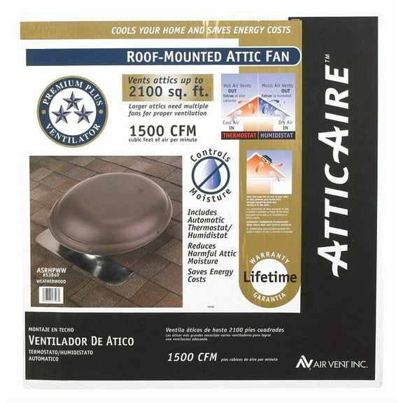 Air Vent 53849 Roof-Mount 2100-Sq. Ft. Attic Ventilator, Weatherwood