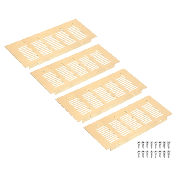 Air Vents Cover, 4Pcs 225 x 100mm - Aluminum Alloy Mesh Air Return Vent Cover, Rectangle Louvered Ventilation Grille for Shoe Cabinet Wardrobe (Gold)