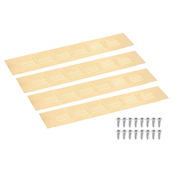 Air Vents Cover, 4Pcs 250 x 50mm - Aluminum Alloy Mesh Air Return Vent Cover, Rectangle Louvered Ventilation Grille for Shoe Cabinet Wardrobe (Gold)