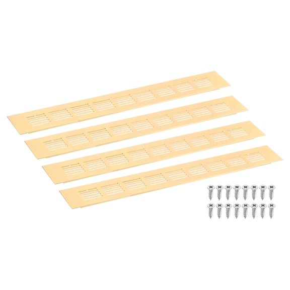 Air Vents Cover, 4Pcs 400 x 50mm - Aluminum Alloy Mesh Air Return Vent Cover, Rectangle Louvered Ventilation Grille for Shoe Cabinet Wardrobe (Gold)