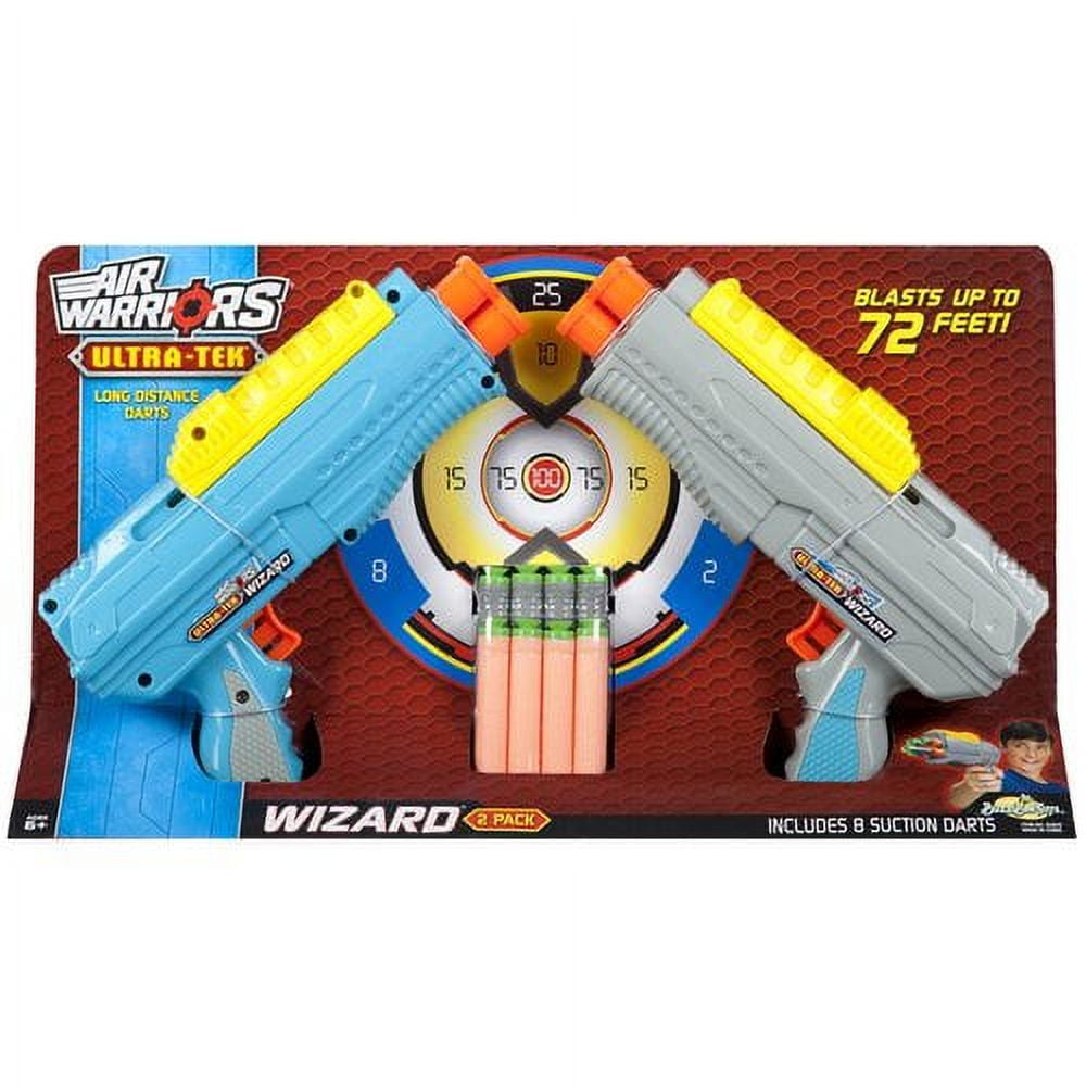 Air Warriors Ultra-Tek Wizard Dart Blaster Blue/Yellow Gun W 4 Suction  Darts