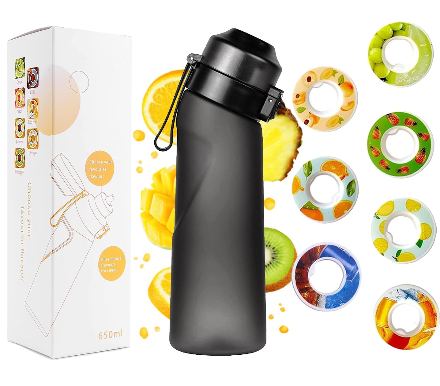  Flavor Air Water Bottle, Air Water Bottle with 7 Flavor Pods,  750ML Air Drinking Water Bottle Starter Set with Flavour Capsules,0% Sugar  Water Cup BPA Free, Suitable for Outdoor Sport (Blue) 