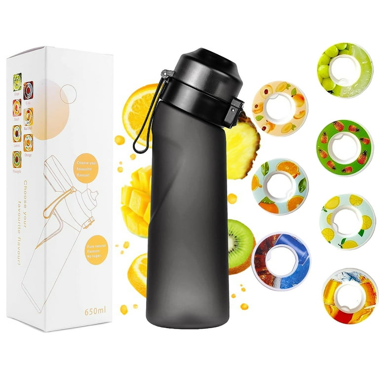 A1r up Water Bottle with Bottle Brush, Air Water Up Bottle 650ml Air  Starter Up Set Drinking Fruit Fragrance BPA Free With Straw Choose flavour  pods Scented 0 Sugar And Water Cup 