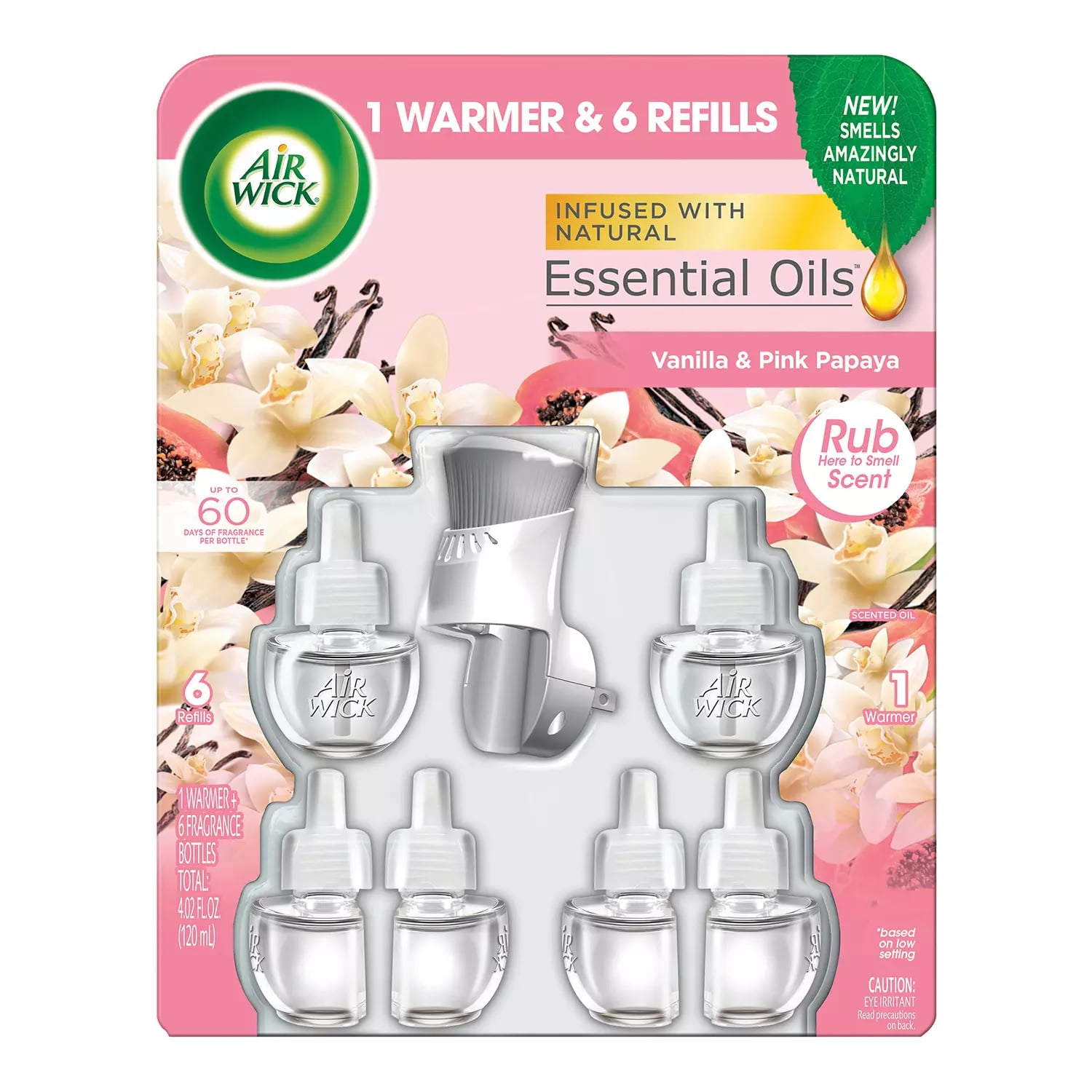 Air Wick 62338-84913 Scented Oil Air Freshener, Warmer with 6 Refills Vanilla & Pink Papaya
