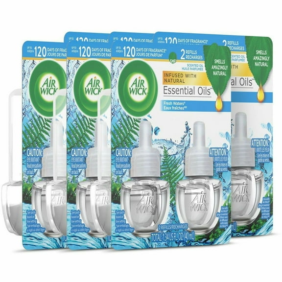 Air Wick Scented Oil Warmer Refills, 0.67 Oz, Fresh Waters, 2 Refills Per Pack, Carton Of 6 Packs