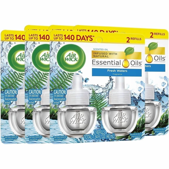 Air Wick Scented Oil Warmer Refills, 0.67 Oz, Fresh Waters, 2 Refills Per Pack, Carton Of 6 Packs