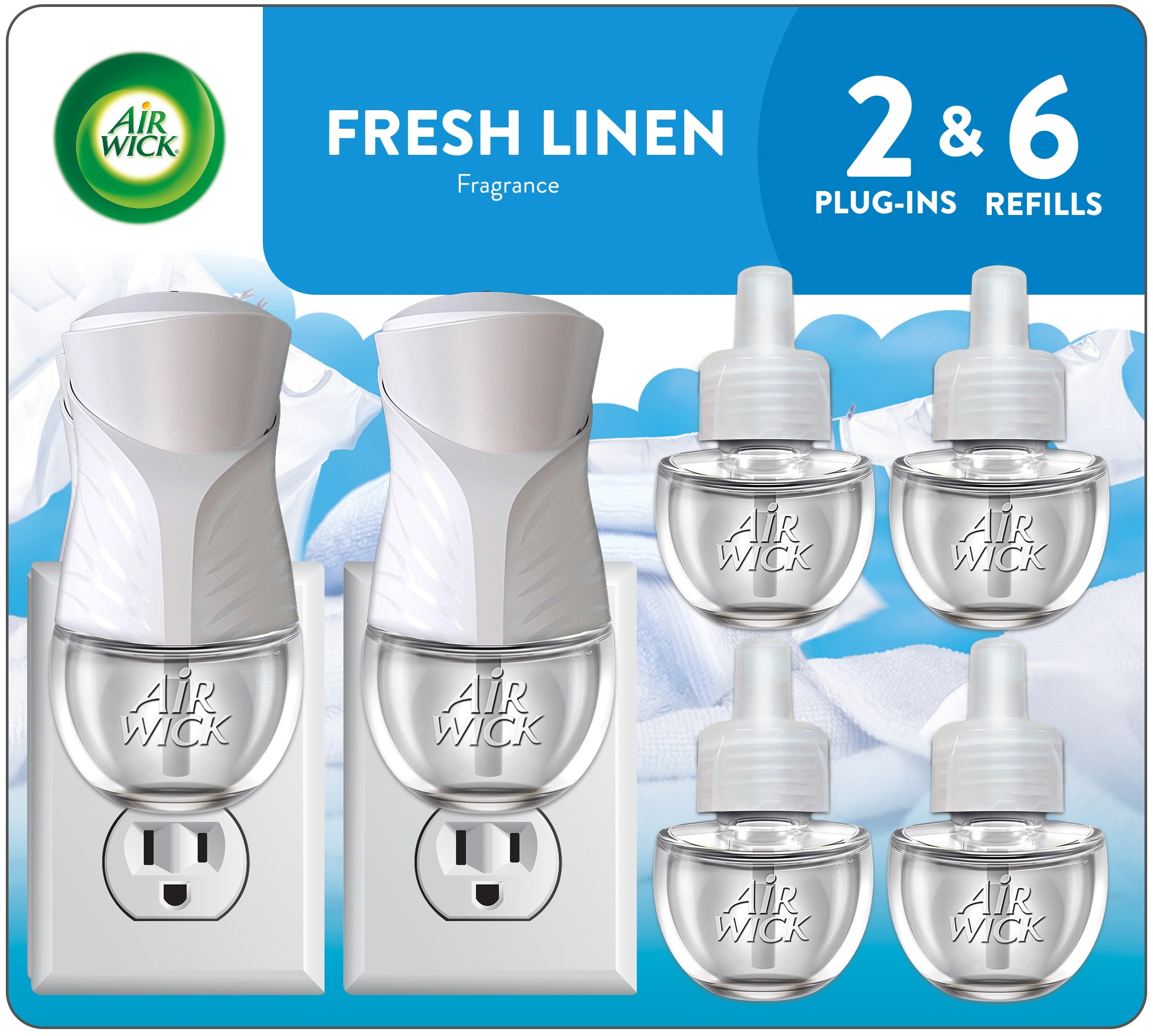 Air Wick Plug-In Scented Oil Air Freshener Warmer Starter Kit, Fresh Linen, 8 Piece