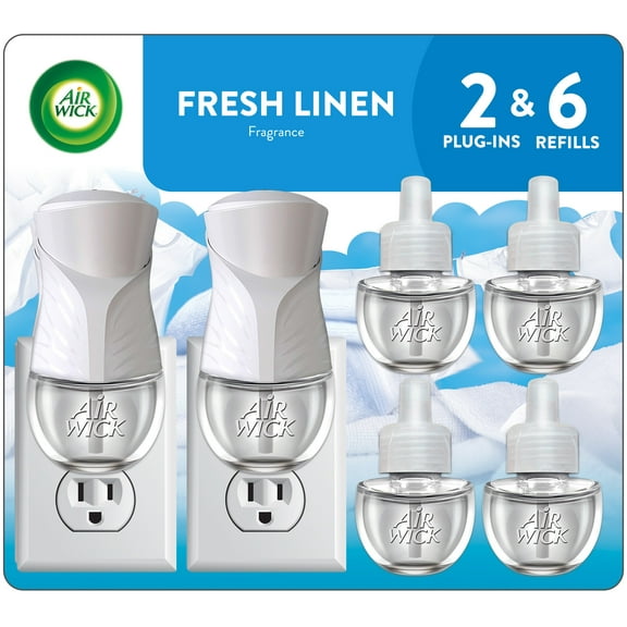 Air Wick Plug-In Scented Oil Air Freshener Warmer Starter Kit, Fresh Linen, 8 Piece