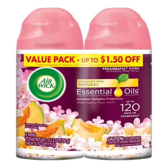 Air Wick Life Scents Freshmatic Automatic Spray Refill, 2ct, Summer Delights, Air Freshener