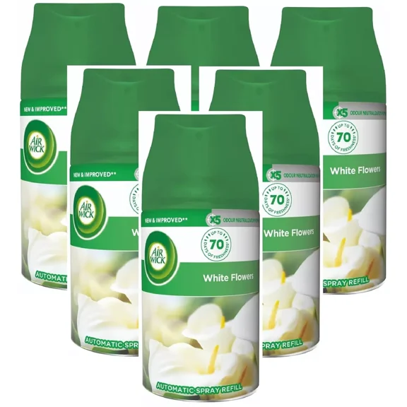 Air Wick Automatic Air Freshener Spray Refill, 6ct, White Flowers, Odor Neutralization, Essential Oils