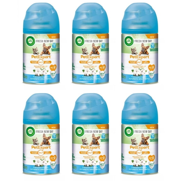 Air Wick Automatic Spray Fresh New Day, 6ct, Pet Fresh Cotton, Air Freshener, Essential Oils, Odor Neutralization