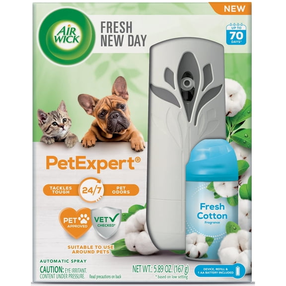 Air Wick Automatic Spray Pet Expert Starter Kit, Fresh New Day, Fresh Cotton, 1 Count