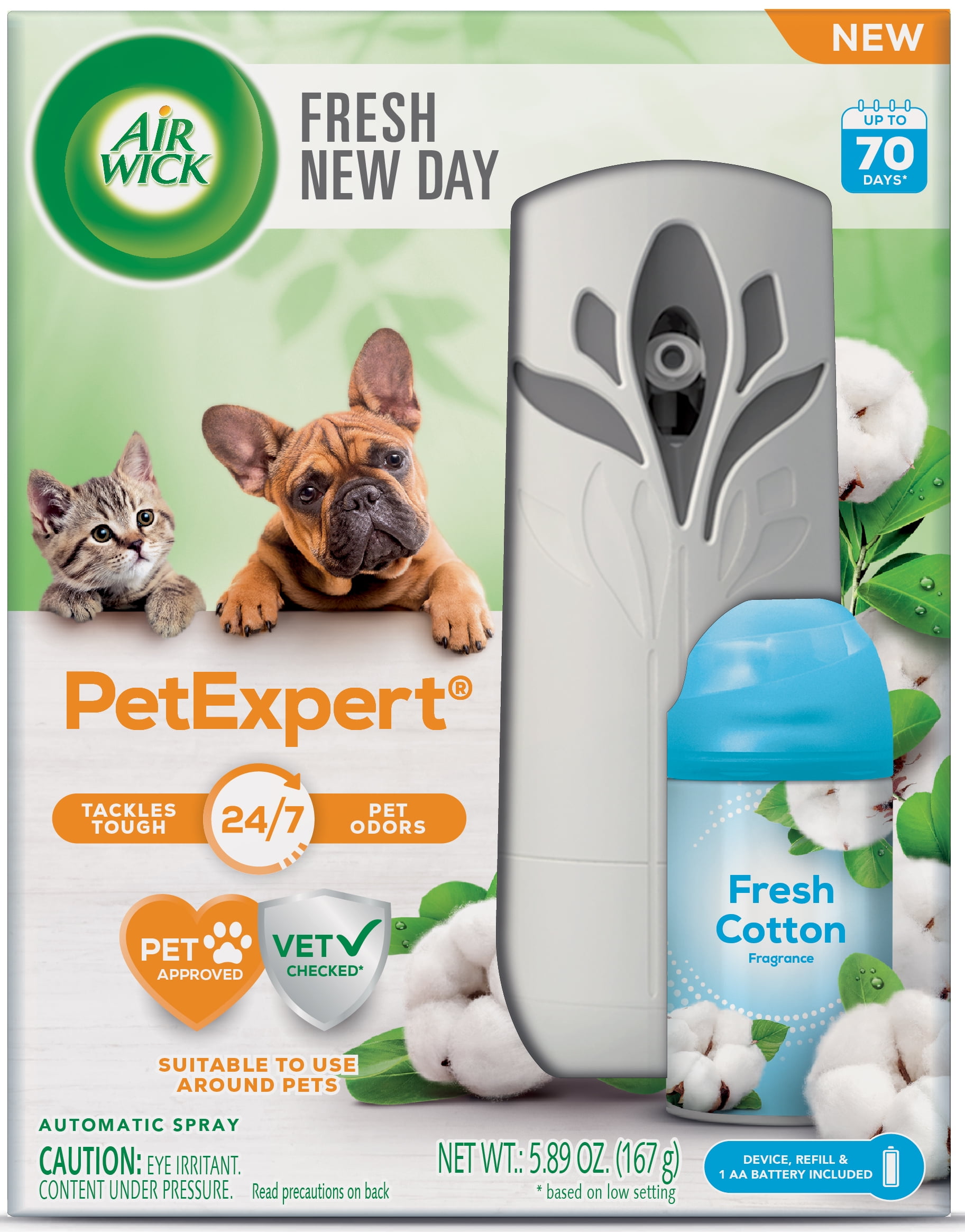 Air Wick Automatic Spray Pet Expert Starter Kit, Fresh New Day, Fresh Cotton, Air Freshener, Essential Oils