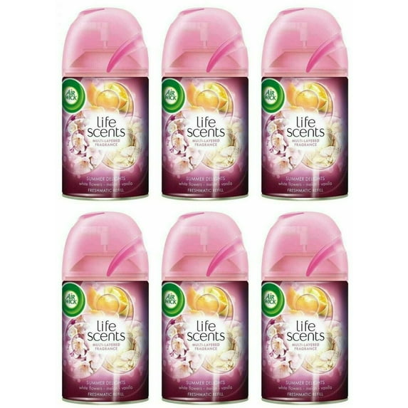 Air Wick Automatic Spray Refills Air Freshener Life Scents White Flowers Melon- 6 Pack