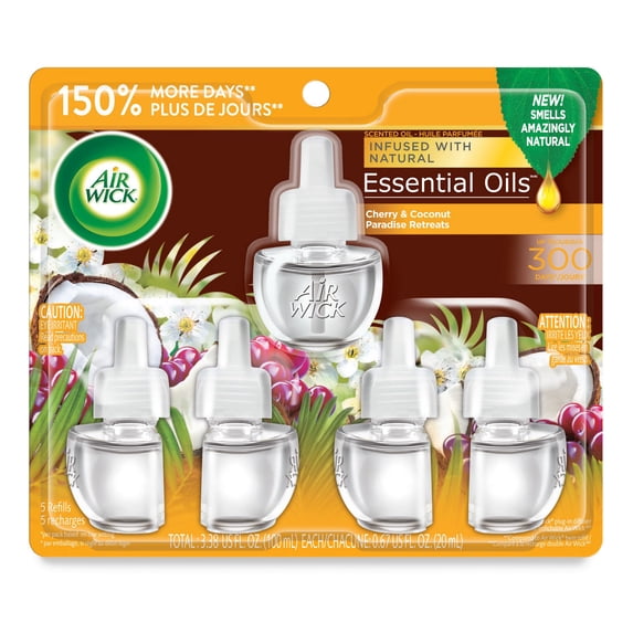 Air Wick Cherry & Coconut Paradise Retreats Scented Oil Refills, 5-Pack