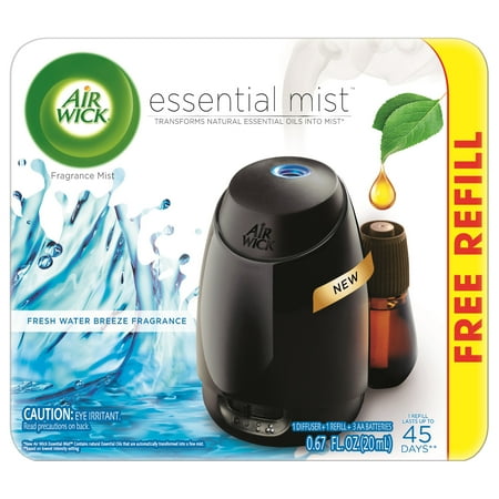 Air Wick Essential Mist Fragrance Oil Diffuser Kit (Gadget + 1 Refill), Fresh Water Breeze, Air Freshener