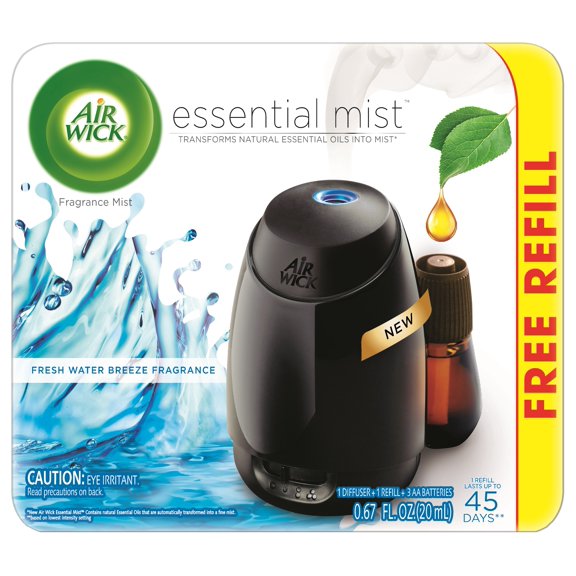Air Wick Essential Mist Fragrance Oil Diffuser Kit (Gadget + 1 Refill), Fresh Water Breeze, Air Freshener