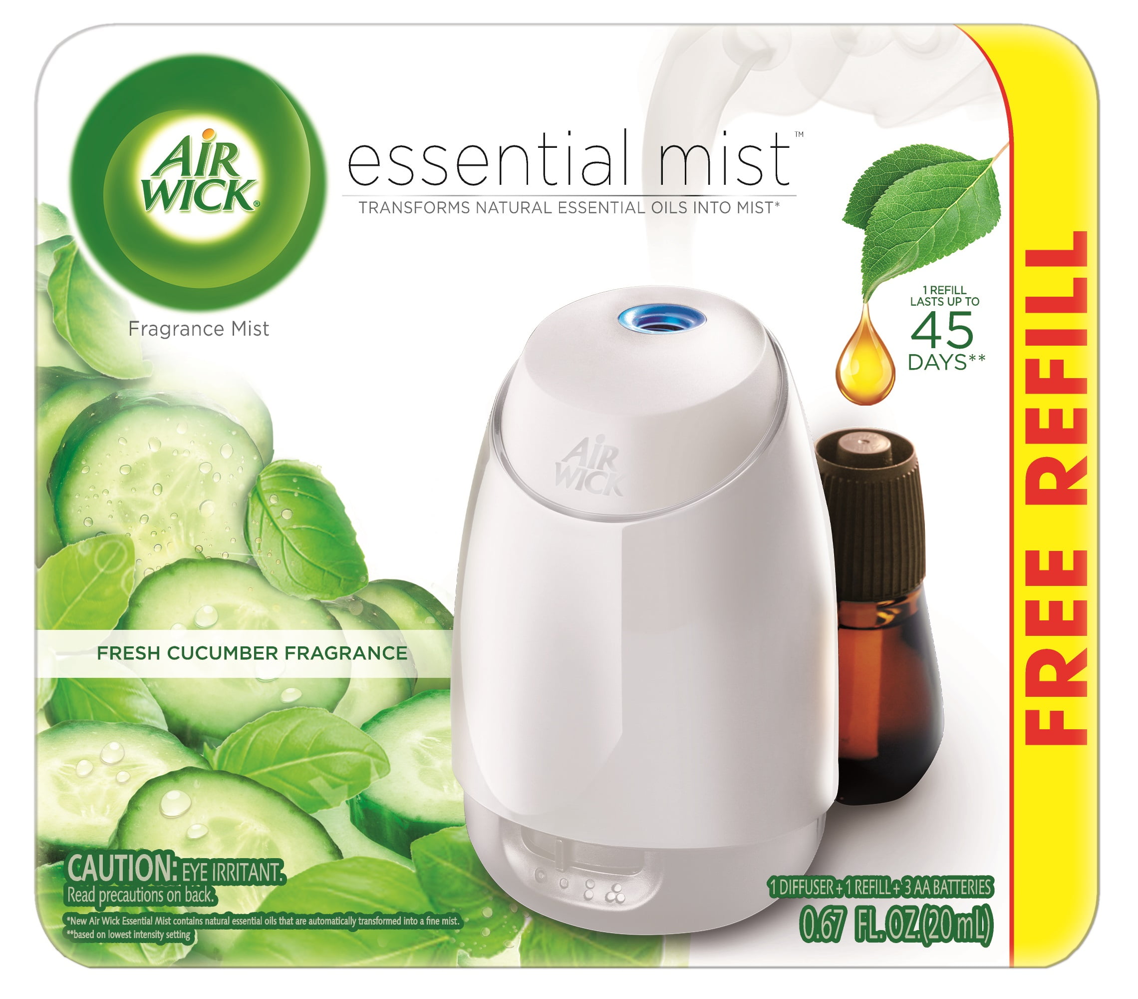 Air Wick Essential Mist (Gadget + 1 Refill), Fresh Cucumber, Starter Kit, Fragrance Essential Oils Diffuser Air Freshener
