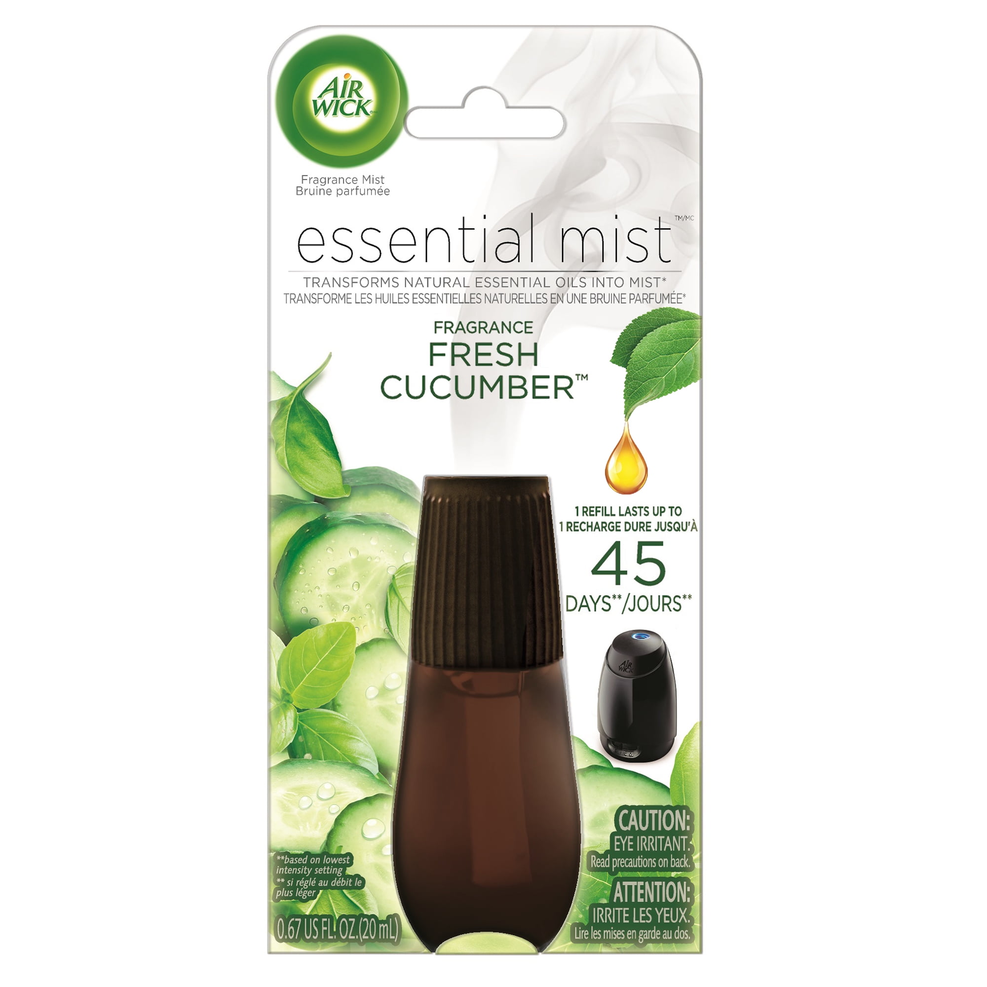 Air Wick Essential Mist Refill, 1 ct, Fresh Cucumber, Essential Oils Diffuser, Air Freshener