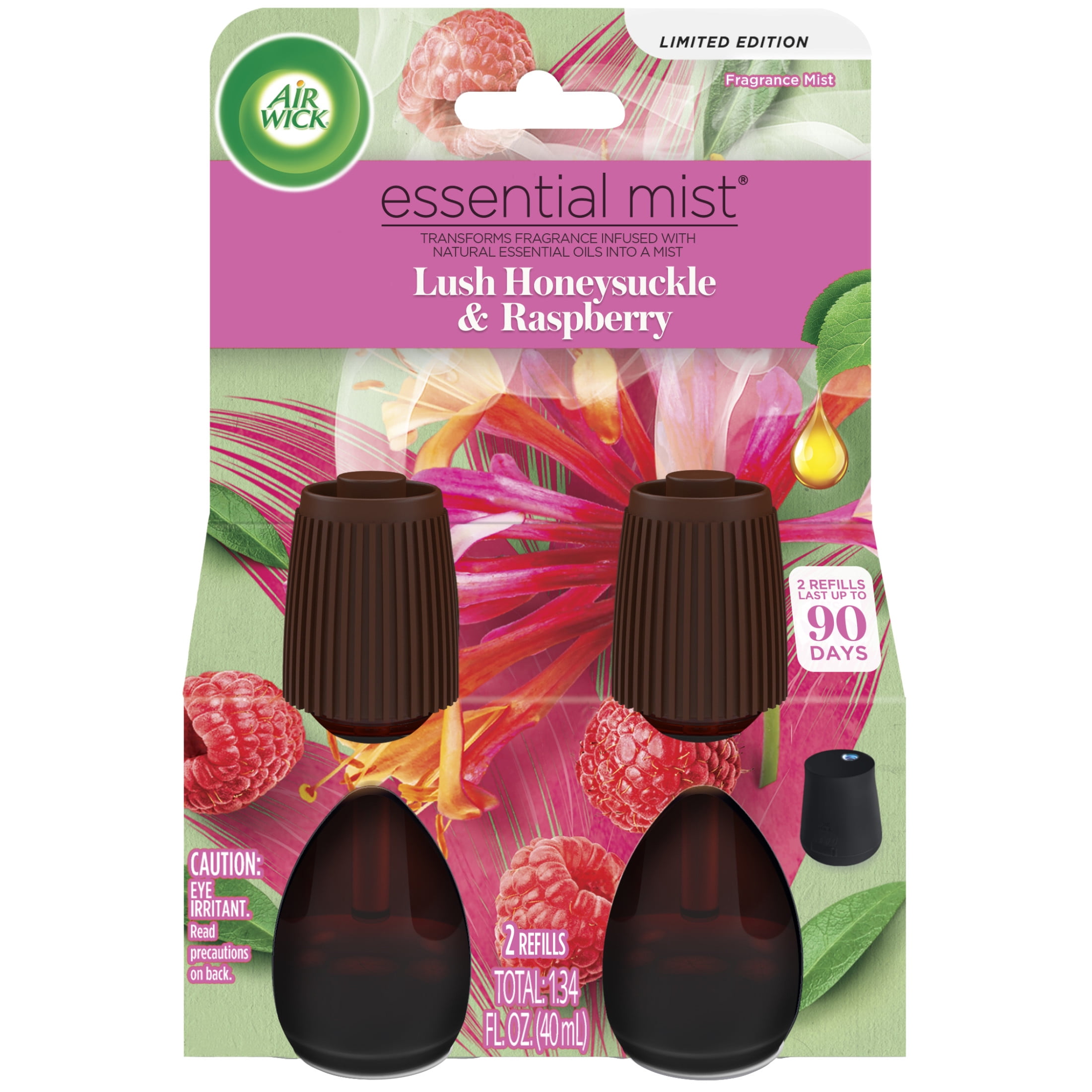 Air Wick Essential Mist Scented Oil Air Freshener Diffuser Refills, Lush Honeysuckle and Raspberry, 2 Count