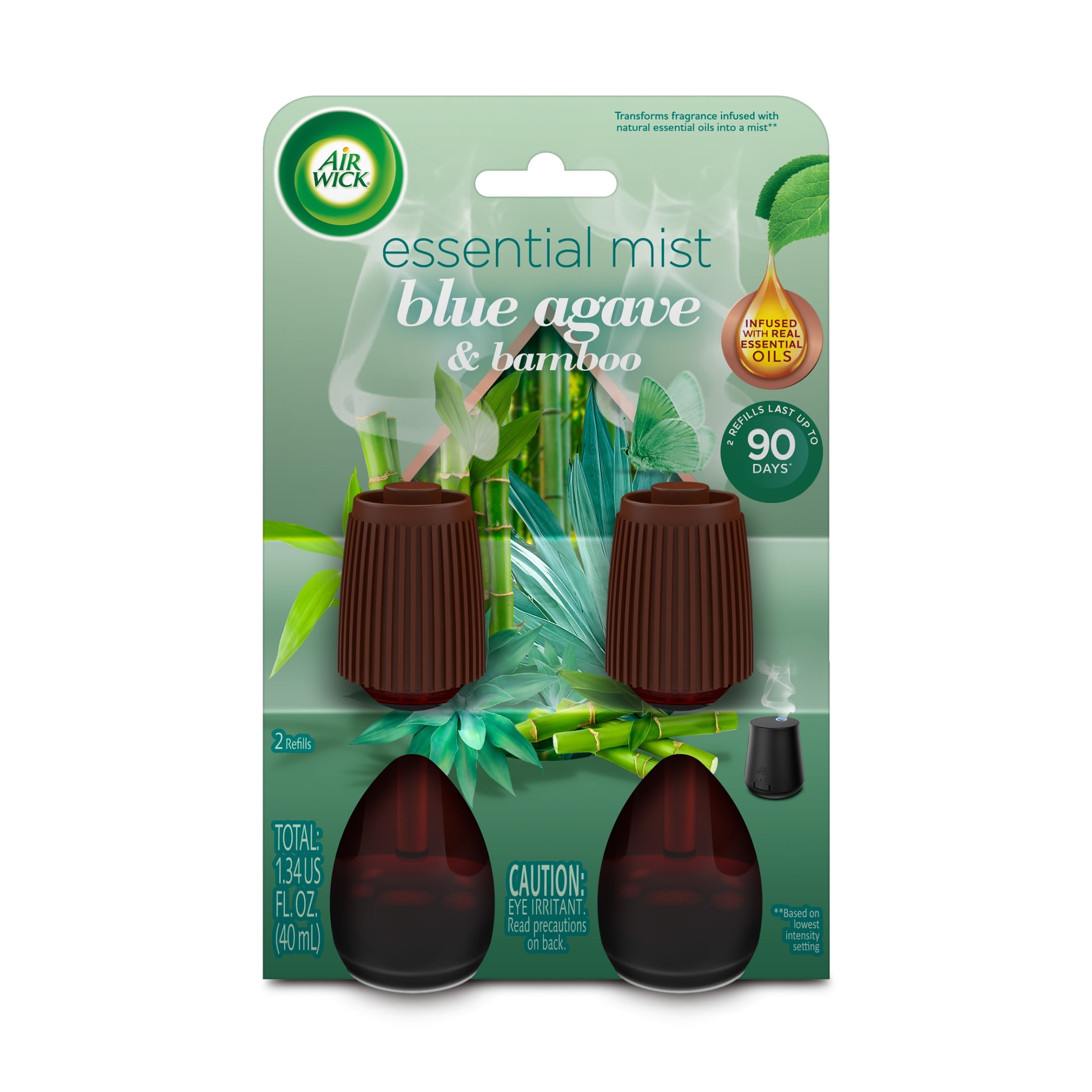 Air Wick Essential Mist Scented Oil Air Freshener Diffuser Refills, Blue Agave and Bamboo, 2 Count
