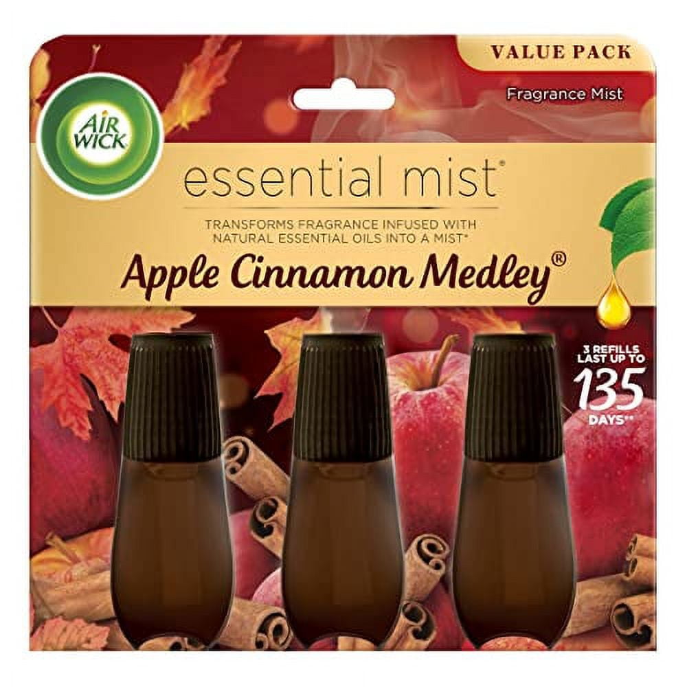 Air Wick Essential Mist Refill, 3 ct, Apple Cinnamon Medley, Essential Oils Diffuser, Air Freshener, Fall scent, Fall decor