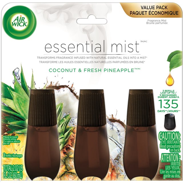 Air Wick Essential Mist Refill, 3 ct, Coconut and Pineapple, Essential