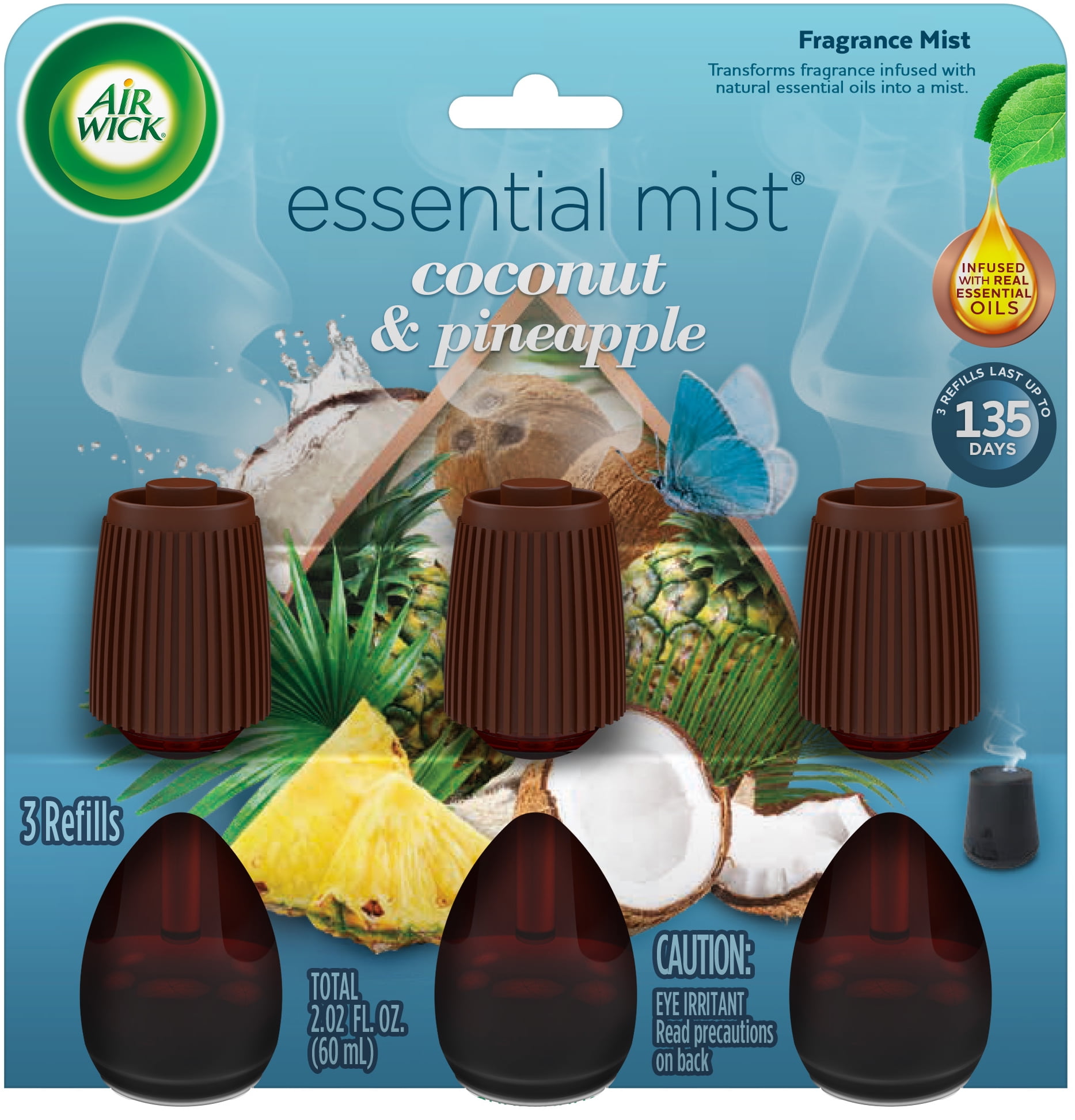 Air Wick Essential Mist Refill, 3 ct, Coconut and Pineapple, Essential