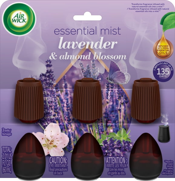 Air Wick Essential Mist Refill, 3ct, Lavender and Almond Blossom, Essential Oils Diffuser, Air Freshener