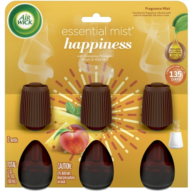 Air Wick Essential Mist, 3ct, Happiness Scented Diffuser, Air Freshener