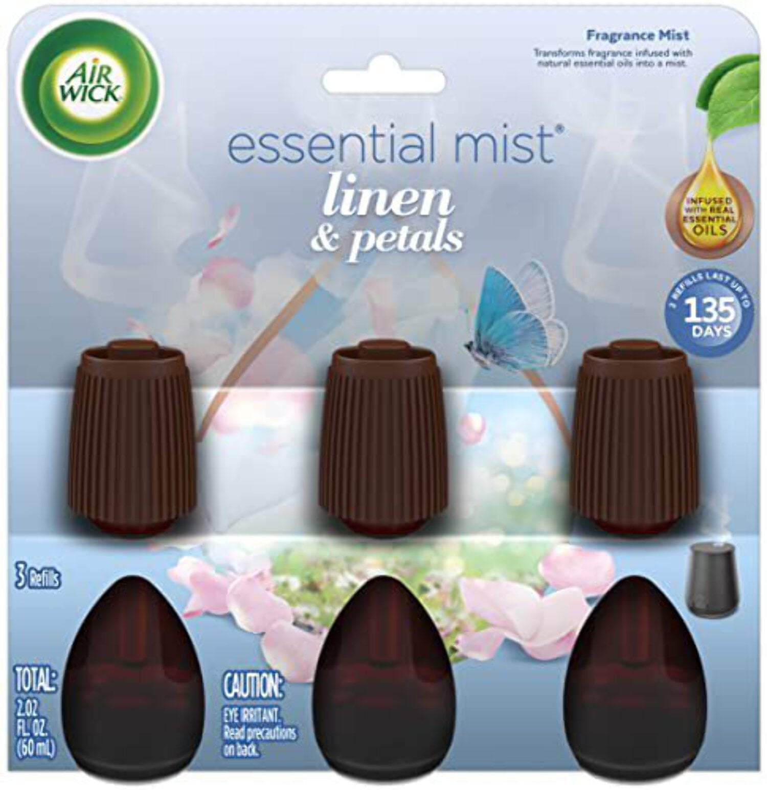 Air Wick Essential Mist Refill, 3ct, Linen & Petals, Air Freshener