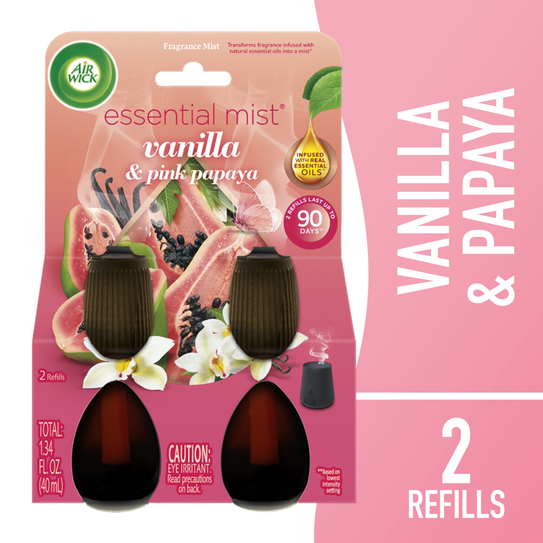 Air Wick Essential Mist Scented Oil Air Freshener Diffuser Refills, Vanilla and Pink Papaya, 2 Count