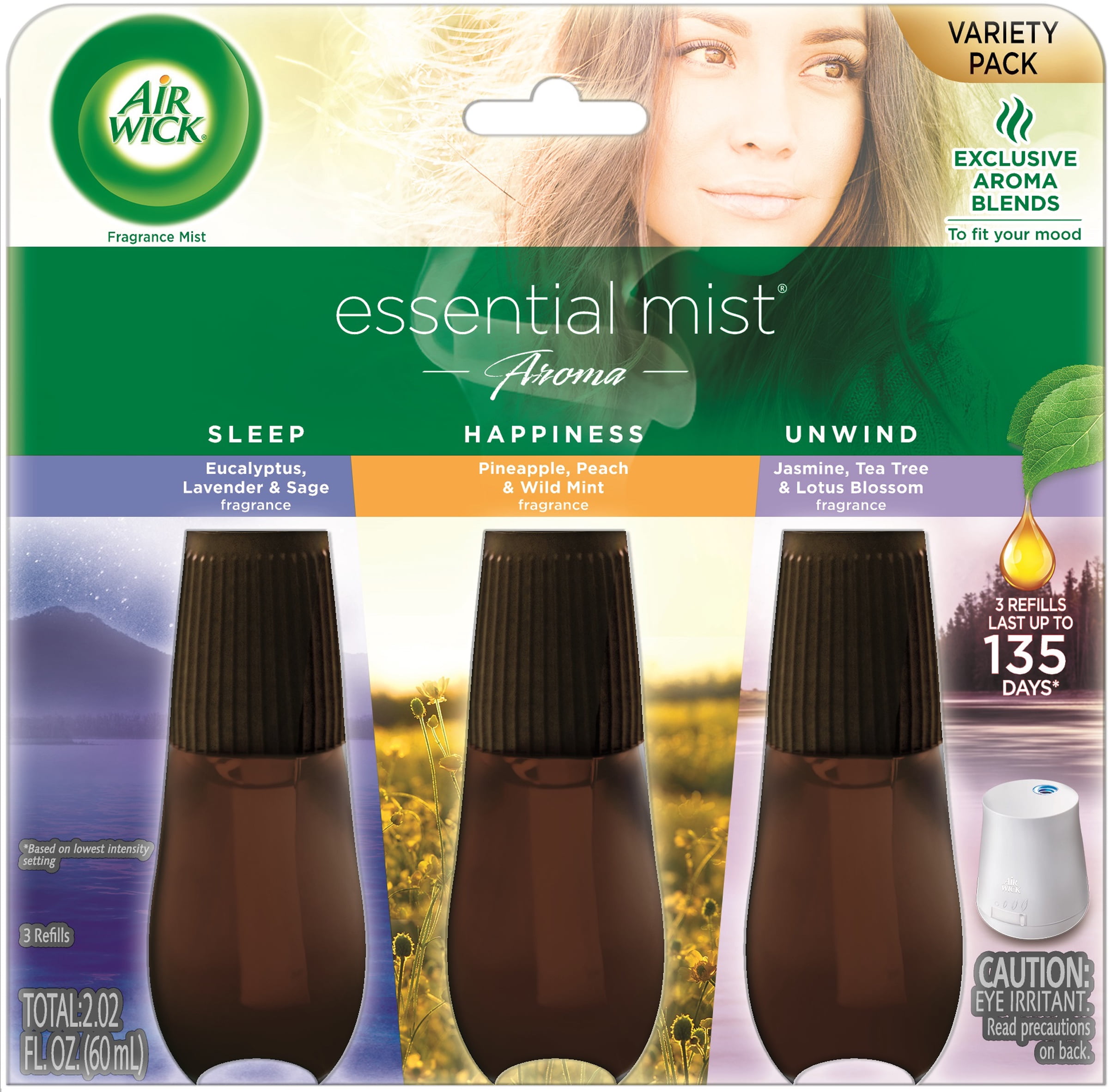 Air Wick Essential Mist Refill Multifragrance, 3 ct, Sleep, Happiness