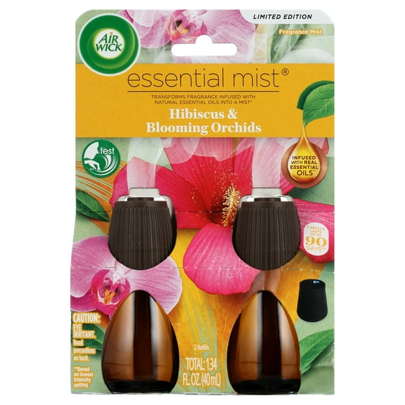 Air Wick Essential Mist Scented Oil Air Freshener Diffuser Refills, Hibiscus and Blooming Orchids, 2 Count
