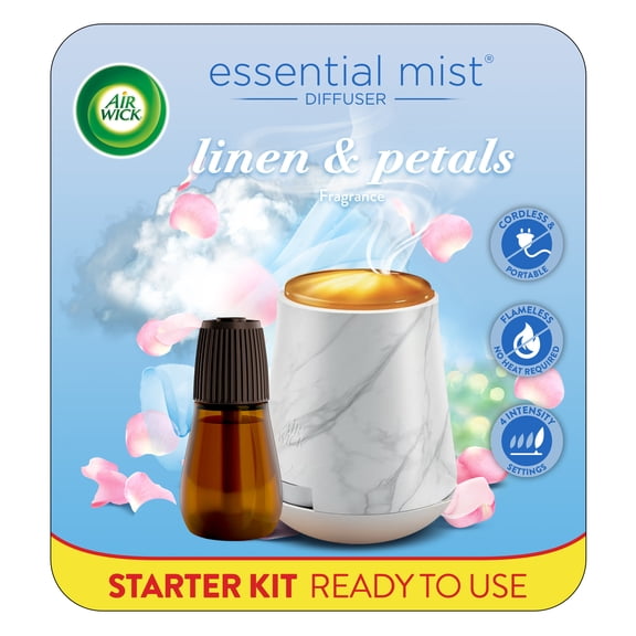 Air Wick Essential Mist Scented Oil Cordless Diffuser Starter Kit, Linen and Petals, 2 Piece