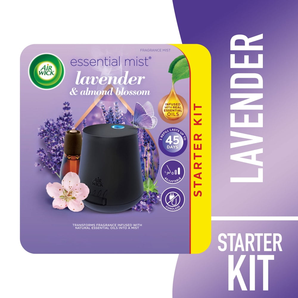 Air Wick Essential Mist Starter Kit, Cordless Diffuser Air Freshener, Lavender and Almond Blossom, 1 ct (Package May Vary)