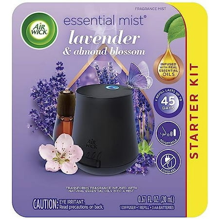 Air Wick Essential Mist Starter Kit, Diffuser + 1 Refill, Lavender and Almond Blossom, Air Freshener, Essential Oils