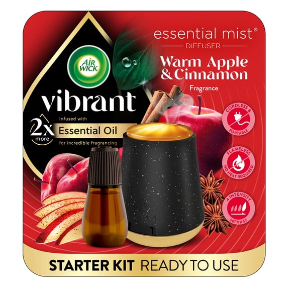 Air Wick Essential Mist Scented Oil Cordless Diffuser Starter Kit, Warm Apple & Cinnamon, 2 Piece