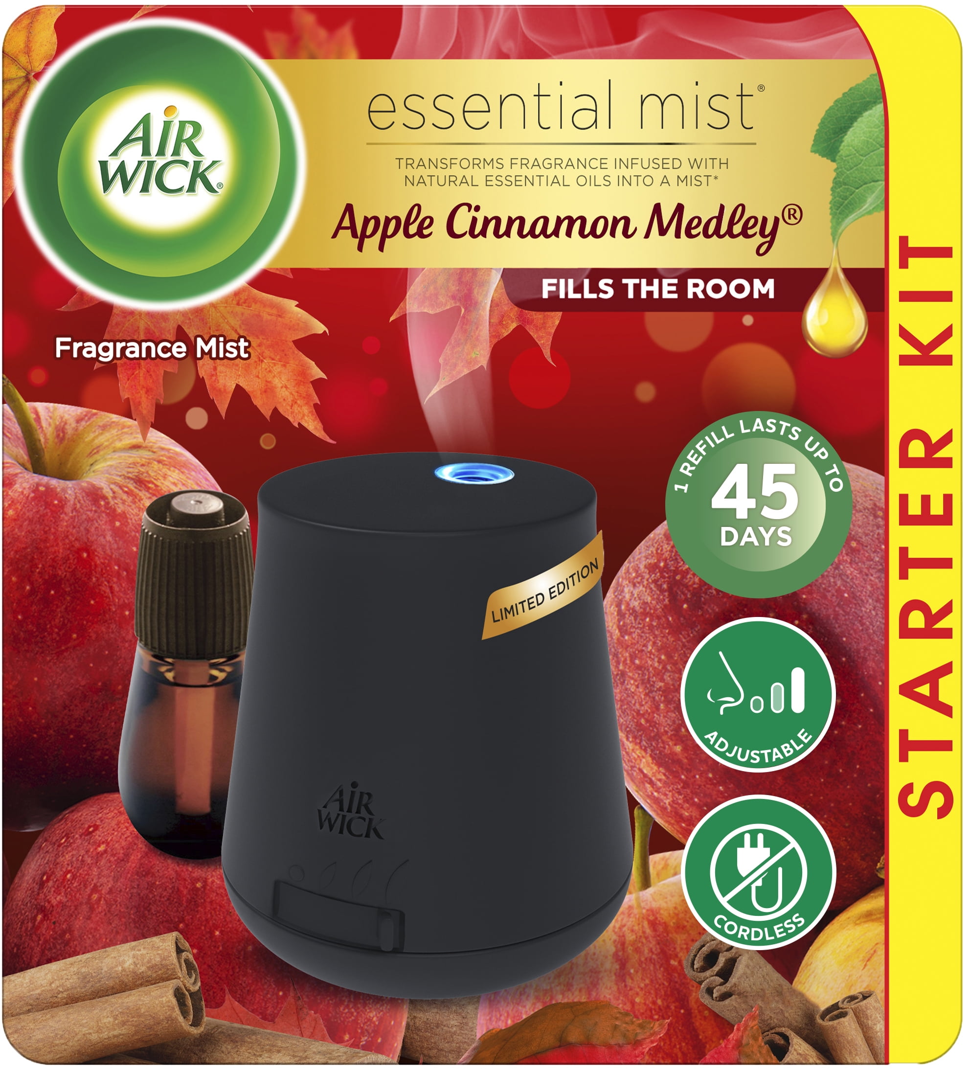 Air Wick Essential Oils Apple Cinnamon Medley Fragrance Diffuser 0.67 Fl Oz  Blister Pack, Solid & Plug-In Air Fresheners