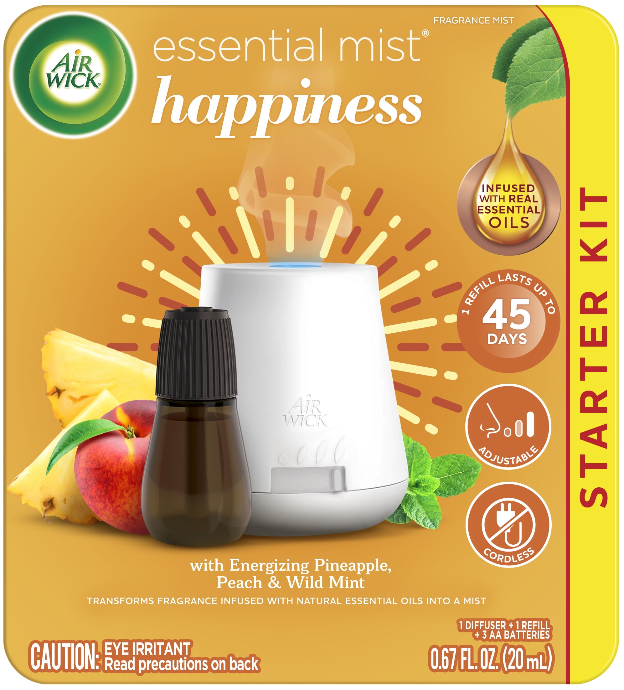 Air Wick Essential Mist Starter Kit (Diffuser + Refill), Happiness,  Essential Oils Diffuser, Air Freshener, Aromatherapy