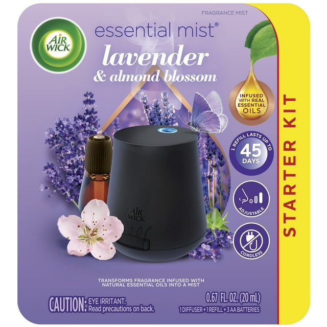 Air Wick Essential Mist Starter Kit (Diffuser + Refill), Lavender and Almond Blossom, Essential Oils