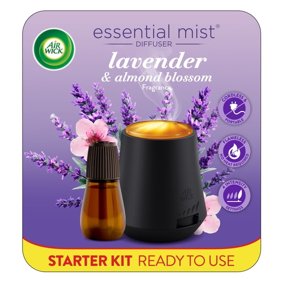 Air Wick Essential Mist Scented Oil Air Freshener Diffuser Starter Kit, Lavender and Almond Blossom, 2 Piece