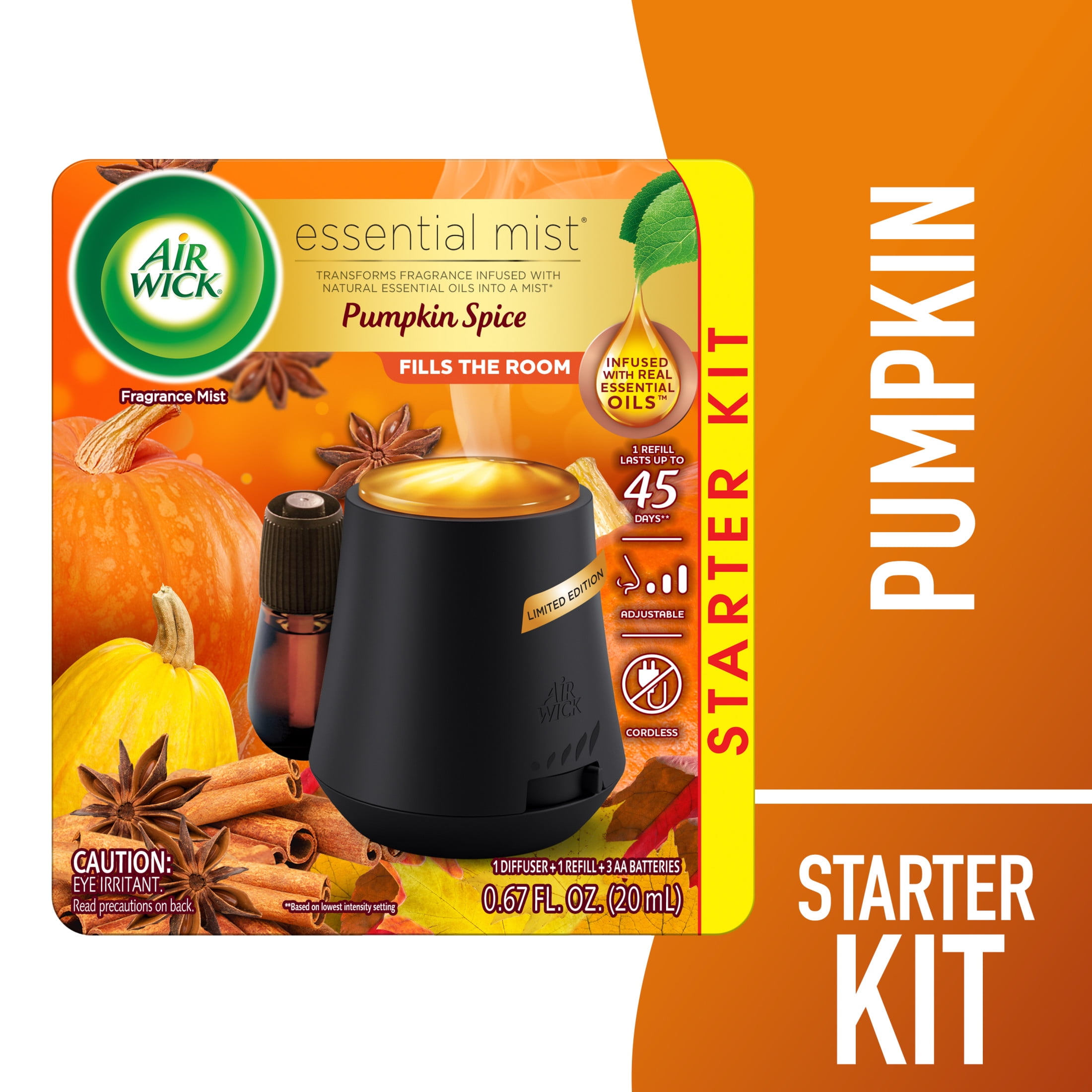 Air Wick Essential Mist Starter Kit (Diffuser + Refill), Pumpkin Spice, Fall Scent, Essential Oils Diffuser, Air Freshener